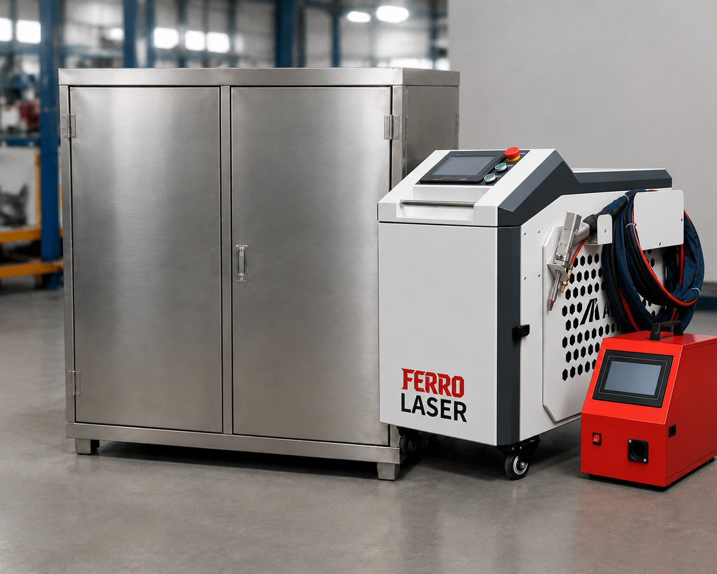 FL-WW beside a stainless steel cabinet for a European metal fabrication manufacturer